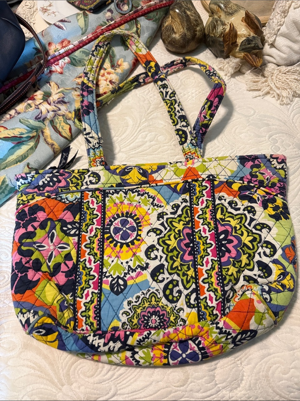 Vera Bradley Quilted Floral Tote in Pink, Yellow & Blue